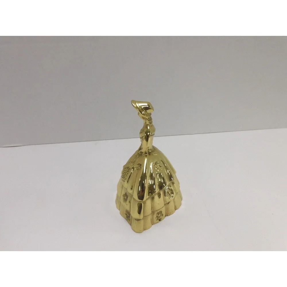 Vtg Victorian Brass Bell Fine Lady W/ Basket 4